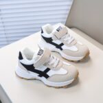 ⁦Stylish Beige & Black Sneakers with Easy Closure Straps, Round Toe, Low Top Design for Running and Daily Wear, Preppy Style, Tpr Sole, Casual Athletic Shoes | Stylish Athletic Shoes | Easy Closure Strap Sneakers⁩ - الصورة ⁦6⁩