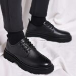 ⁦Men's Classic Black Business Casual Dress Shoes - Lace-Up, Round Toe, Synthetic Upper, Rubber Sole, Comfortable & Durable for Office or Formal Wear⁩ - الصورة ⁦3⁩