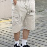 ⁦Men's Casual Cargo Shorts with Pockets - Loose Fit, Mid-Waist, Polyester, Street Style, Brown, Drawstring Waistband, Everyday & Leisure Wear⁩ - الصورة ⁦10⁩