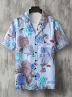 Men's Tropical Floral Print Hawaiian Shirt - Short Sleeve Button-Up with Vibrant Pink Hibiscus & Monstera Leaf Design, Casual Summer Beachwear, Polyester Blend, Machine Washable, Casual Wear | Buttondown Shirt | Smooth Texture, PLUS SIZE - Image 7