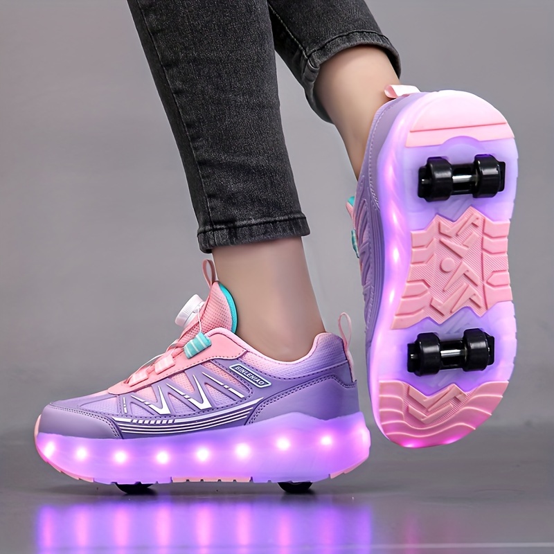 745ebcca-76ed-4412-9197-e1e23a1133eb.jpg Children's pulley shoes for girls rechargeable glowing four-wheel removable sneakers with wheels - Image 1