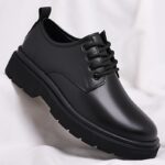 Men's Classic Black Business Casual Dress Shoes - Lace-Up, Round Toe, Synthetic Upper, Rubber Sole, Comfortable & Durable for Office or Formal Wear