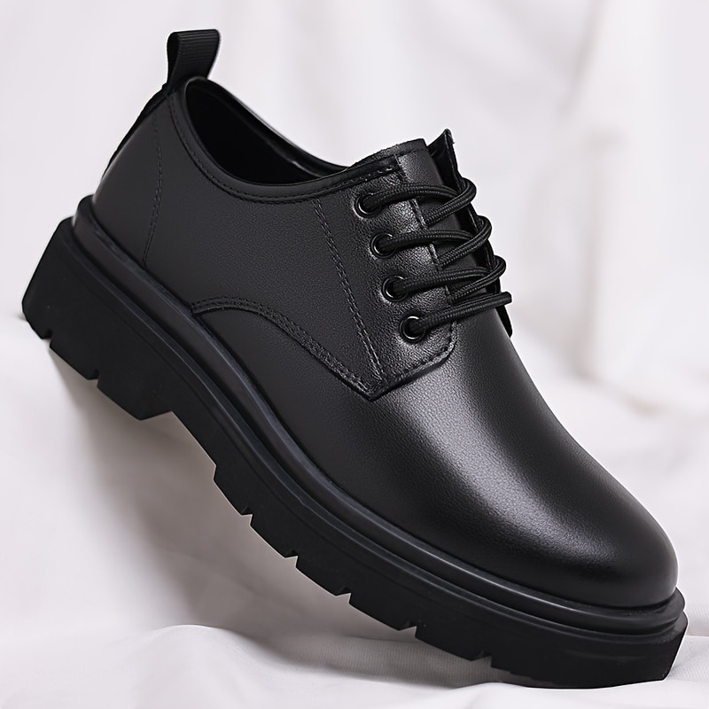 75fee264-bb88-4589-91b1-ffbe349011e8.jpg Men's Classic Black Business Casual Dress Shoes - Lace-Up, Round Toe, Synthetic Upper, Rubber Sole, Comfortable & Durable for Office or Formal Wear - Image 1