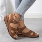Chic Women's Wedge Sandals with Floral Accents - Comfortable Open Toe, Hook-and-loop Fastener Closure, Faux Cover Summer Shoes