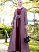 Middle Eastern Casual Long Dress Muslim Ramadan Color-Contrast Waistband Tuck-in Headed Elegant Outing Dress Abaya (without Headscarf) - Image 4