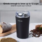Coffee Bean Grinder Electric, Food Processor, Food Mixer, 200W Powerful Spice Grinder Electric, Grain Mills, Espresso Coffee Grinder for Spices, Nuts, 12 Cups/2.7oz, One Touch Push-Button Control with Brush, Coffee Spoon, 2 Blades - Image 3