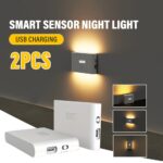 2pcs LED Smart Sensor Night Light USB Rechargeable Sensor Wall Light with Motion Sensor Illumination, Adjustable Up and Down for Bedroom, Hallway, Cabinet and Kitche