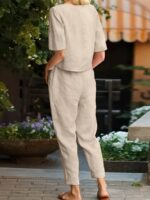 ⁦Casual two-piece set of plain long-sleeved pants with pockets, ideal choice for women in spring and autumn⁩ - الصورة ⁦9⁩