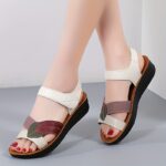 Chic Summer Wedge Sandals for Women - Open Toe, Colorblock Design with Hook-and-loop Fastener Straps, Comfortable Thick Sole, Faux Cover, Perfect for Vacation, Strappy Sandals - Image 2