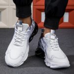 Men's Breathable Athletic Sneakers - Non-Slip, Stylish Black & White Gradient Geometric Design, Comfortable Casual Shoes with Elastic Sole for Casual Attire - Image 5