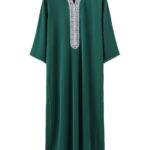 2024 New Men's Traditional Arabic Abaya Robe - Retro Style V-Neck Long Sleeve Green Muslim Prayer Dress, H-Type Fit for Daily Wear & Religious Ceremonies, Allseason Robe, Vneck Design, Intricate Embroidery, Solid Color Attire - Image 12