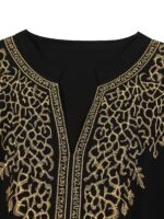 EDOLYNSA V-Neck Black Vine Embroidery Ethnic Style Short-Sleeved Slit Long Beach Dress Fashion Middle East Outdoor Loose Casual Outerwear Sunscreen Large Size Blouse Kaftan Q1758 - Image 8