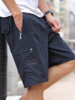 Men's Breathable Cotton Cargo Shorts - Solid Color, Drawstring Waist with Zipper Pockets, Casual Summer Wear - Image 2