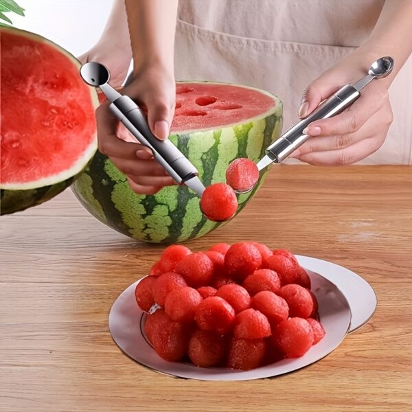 3pcs Set Stainless Steel Watermelon Slicer and Baller, Easy Cut Fruit Cutter, Summer Melon Dicing and Scooping Tool, Metal Kitchen Gadgets for Watermelon and Other Fruits