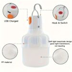 Rechargeable LED Camping Lantern, USB Charging Dimmable Wall Mount Flashlight with Push Button Control, Portable Emergency Outdoor Light with Hook for Adventure, Fishing, ABS Plastic, ≤36V - Image 3