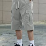 ⁦Men's Casual Cargo Shorts with Pockets - Loose Fit, Mid-Waist, Polyester, Street Style, Brown, Drawstring Waistband, Everyday & Leisure Wear⁩ - الصورة ⁦11⁩