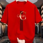 ⁦Men's Casual Calvin Print T-Shirt - Black with Golden Stripe Design, Comfortable Polyester Crew Neck Tee for Everyday Streetwear, Summer Essential⁩ - الصورة ⁦14⁩