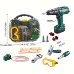⁦MISFANS 1 Kids Tool Set with Toy Drill and Hammer, Electronic Play Tool Kit, Pretend Play DIY Toy Box, Educational STEM Gift, with Carrying Case, for Children Ages 3-6 Years, Green Plastic Toys⁩ - الصورة ⁦2⁩