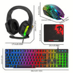 ⁦ATTACK SHARK ZIYOU LANG T11 Wired Gaming Keyboard and Mouse Headset Combo, Ergonomic Rainbow LED Backlit Keyboard with Microphone, Over-Ear Headphones, Optical Movement Detection, PC Compatible, No Battery Required⁩ - الصورة ⁦2⁩