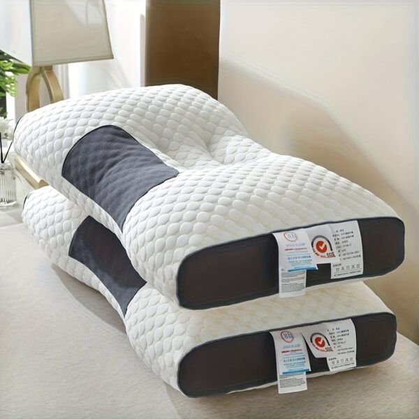 1pc Ergonomic Orthopedic Neck Pillow with Quilted Design - Soft, Adjustable Contour Support for Sleeping, Hypoallergenic Polyester Cover, Removable & Washable, Black & White, Ideal for Back Spinal Alignment Pillow | Modern Neck Pillow | Soft Texture, Pill
