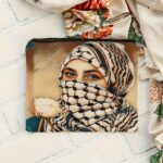 Travel Cosmetic Bag | Double-Sided Keffiyeh Palastinian Design | Linen Material with Arabic Calligraphy & Floral Print | Multi-Color Options | Ideal for On-the-Go Makeup Storage, Makeup Organize