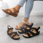 ⁦Chic Women's Wedge Sandals with Floral Accents - Comfortable Open Toe, Hook-and-loop Fastener Closure, Faux Cover Summer Shoes⁩ - الصورة ⁦6⁩