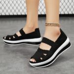 Women'S Casual Slip-On Sneakers - Black Woven Fabric Upper with White EVA Sole, Breathable Summer Shoes with Cut-Out Design, Lightweight and Comfortable for Casual Attire, Cross Strap Detail, Breathable Walking Shoes | Strappy Shoes | EVA Cushioned Sole