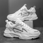 Men'S Fashion Sneakers - Casual & Sporty, Thick Sole with Front Laces, Lightweight, Versatile for Running, Hiking & Daily Wear, White Mesh Design, EVA Material, Lace-Up Closure, All-Season Comfort