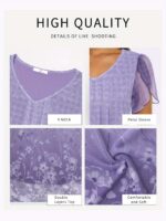 ⁦Women'S Tops Short Sleeve Shirts Casual V Neck Blouse Double Layers Mesh Tunics Tops⁩ - الصورة ⁦8⁩