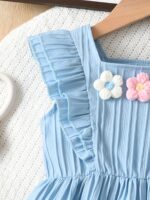 Two-piece set of short-sleeved summer shirt with 3D flower transfer and trumpet pants for little girls, suitable for daily leisure outings as gifts, Perfect for Outdoor - Image 6