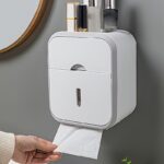 ⁦1pc Double-Layer Bathroom Tissue Holder, Wall-Mounted Plastic Tissue Box with Drawer, Strong Waterproof, No Drilling Required, Rectangle Shape⁩ - الصورة ⁦2⁩