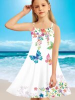 ⁦Girls Butterfly Graphic Cross Back Cami Dress Summer Clothes Beach Vacation⁩ - الصورة ⁦4⁩