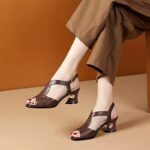 Women's Fashion Mid-Heel Sandals with Adjustable Buckle Strap - Open-Toe Synthetic Cover Upper & TPU Sole for Casual to Semi-Formal Occasions, Chunky Heel Sandals, Semiformal Footwear, Sleek Shoe Design, Durable Footwear - Image 3