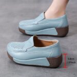 ⁦Women's Slip-On Mid-Heel Platform Shoes - Breathable Synthetic Cover Upper, Round Toe Comfort & Durable PU Sole - Light Blue Minimalist Design for All-Season Casual & Formal Wear, Ladies Shoes⁩ - الصورة ⁦2⁩