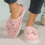 Cute Bowknot Soft Sole Fuzzy Slippers, Winter Cozy & Warm Slip On Plush Shoes, Comfy Closed Toe Home Slippers - Image 9