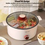 24cm Single-Layer Electric Cooking Pot with Visual Lid - Non-Stick, Multi-Functional, Ideal for Home, Dorm, and Parties, White with Red Accents, Durable PP Material, Plug-In Electric Stove, Dorm Cooking Pot | Modern Kitchenware | Durable Cookwar - Image 2