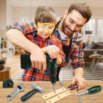 ⁦MISFANS 1 Kids Tool Set with Toy Drill and Hammer, Electronic Play Tool Kit, Pretend Play DIY Toy Box, Educational STEM Gift, with Carrying Case, for Children Ages 3-6 Years, Green Plastic Toys⁩ - الصورة ⁦4⁩