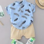 Toddler Summer Feather Print Shirt Shorts Set, for Outdoor - Image 12