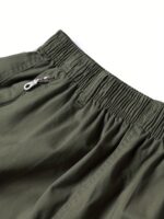 Men's Breathable Cotton Cargo Shorts - Solid Color, Drawstring Waist with Zipper Pockets, Casual Summer Wear - Image 10