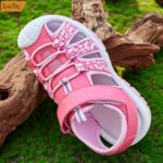 DCLUAY Girls' Pink Breathable Sandals - Lightweight Non-Slip Outdoor Sports & Casual Shoes with Hook-and-Loop Strap, Perfect for Running and Casual Attire, Strappy Sandals