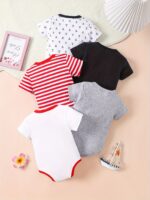 ⁦5pcs Baby's Marine Style Cotton Bodysuit, Casual Short Sleeve Romper, Toddler & Infant Boy's Outdoor Clothing⁩ - الصورة ⁦10⁩