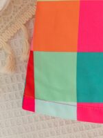 ⁦Vibrant Color Block Girls' Sleeveless Romper with Matching Sun Hat - Casual Summer Outfit, Halter Neck, Button-Up Design, Polyester Fabric, Perfect for Youngsters' Outdoor Play, Girls Clothes, Perfect for Outdoor⁩ - الصورة ⁦7⁩
