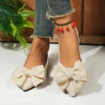 ⁦Women's Fashion Bow-Knot Flat Sandals, Casual Versatile Slip-Ons with Pointed Toe, Fabric Upper and Rubber Sole for All Seasons, Ladies Sandals⁩ - الصورة ⁦38⁩