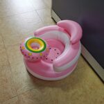 ⁦LAMGUU Inflatable Youngsters Seat with Bowl Holder – Portable Floor-Standing Support for Youngsters 3-36 Months, Built-in Air Pump, Soft PVC Material, Pink/Blue, Perfect for Learning to Sit and Feed, Youngsters Feeding Chair | Playful Youngsters Seat | Sa⁩ - الصورة ⁦5⁩