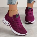 Women's Low-Top Air Cushion Sneakers - Shock-Absorbing, Breathable Fabric in Black, Burgundy, & Pink - Lightweight for Outdoor Sports & Daily Wear, All-Season, Lace-Up, Solid Color, MD Sole