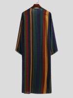 INCERUN Men's Islamic Arab Kaftan - Striped Print Long Sleeve Thobe, Loose Fit Full-Length Caftan for Casual & Sleepwear, Breathable Machine-Washable Spring/Summer Pajama Dress, Muslim Dress - Image 4