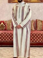 Moroccan Men's Long Robe in - Casual Striped Hooded Sweatshirt, Polyester, Non-Stretch Fabric, Spring/Autumn Wear - Image 2