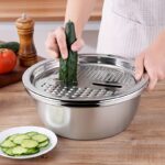 3pcs Stainless Steel Kitchen Set with One-Piece Grinder, Multi-Function Filter and Mixing Bowl - Perfect for Cleaning and Slicing Fruits, Vegetables, Cheeses | Food Safe with Drainage System, Ideal for Home Cooking, Kitchen Grinder - Image 9