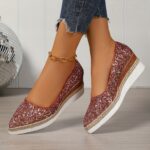 Women'S Red Glitter Wedge Loafers - Sexy Pointed Toe, Thick Sole, Microfiber Upper & Inner, Rubber Sole, Hand Washable, All-Season Comfort Shoes for Weddings and Formal Events, Wedding Shoes for Brid - Image 5