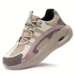 ⁦Women'S Breathable Anti-Smash Sneakers - Lightweight, Slip-Resistant, Steel Toe Design for Comfort & Support, Beige & White Low-Top Casual Shoes with EVA Sole, Casual Footwear | Modern Casual Shoes | Durable Footwear⁩ - الصورة ⁦6⁩